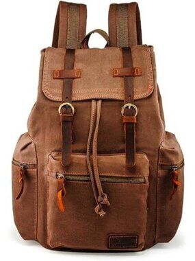 Women's Coffee Canvas Laptop Backpack Vintage Travel Hiking Rucksack 15"
